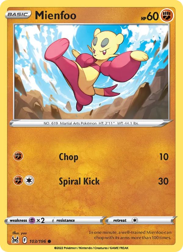 Mienfoo Reverse Holo 103/196 Lost Origin Pokémon Card