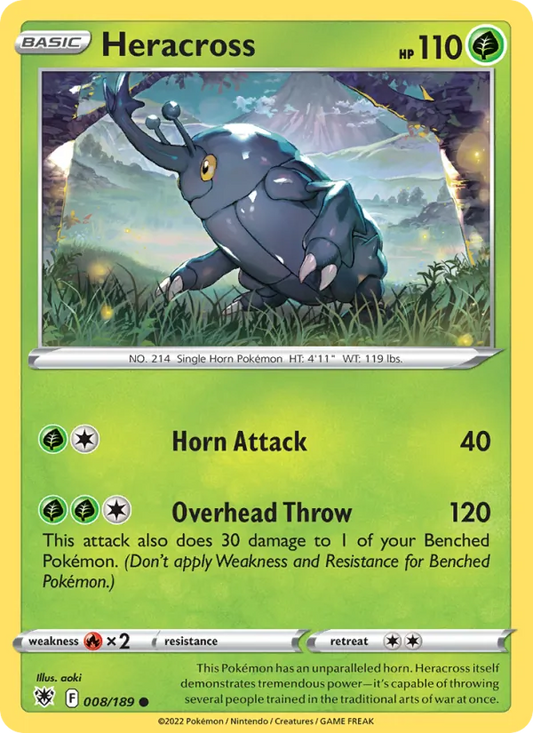 Heracross Reverse Holo 008/189 Astral Radiance Pokémon Card