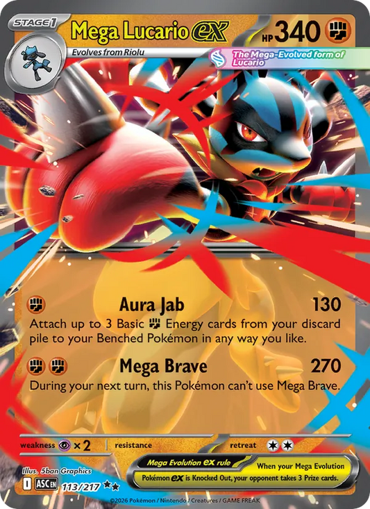 Mega Lucario ex Holo 113/217 Ascended Heroes Pokémon Card