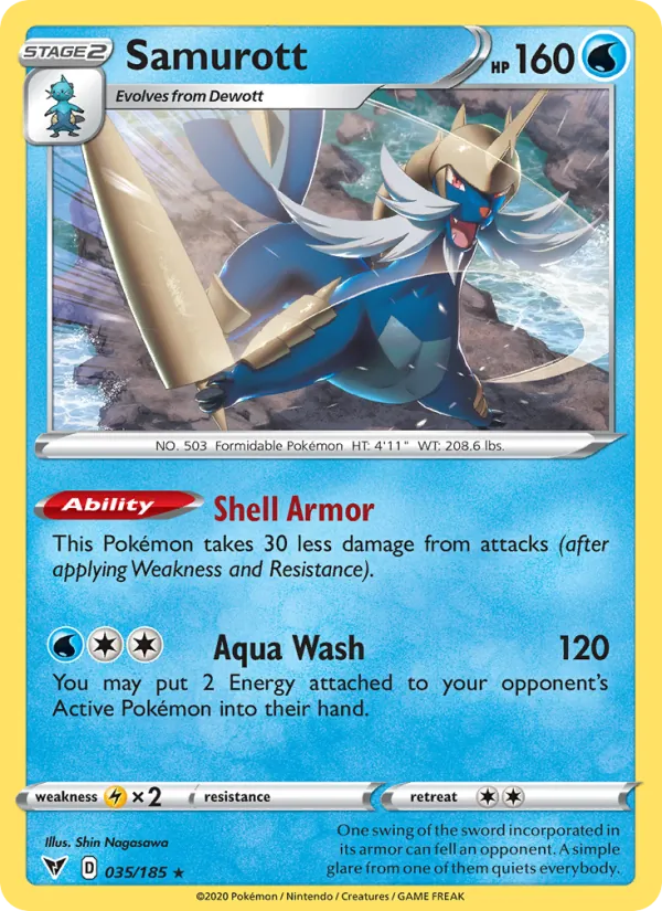 Samurott Reverse Holo 035/185 Vivid Voltage Pokémon Card
