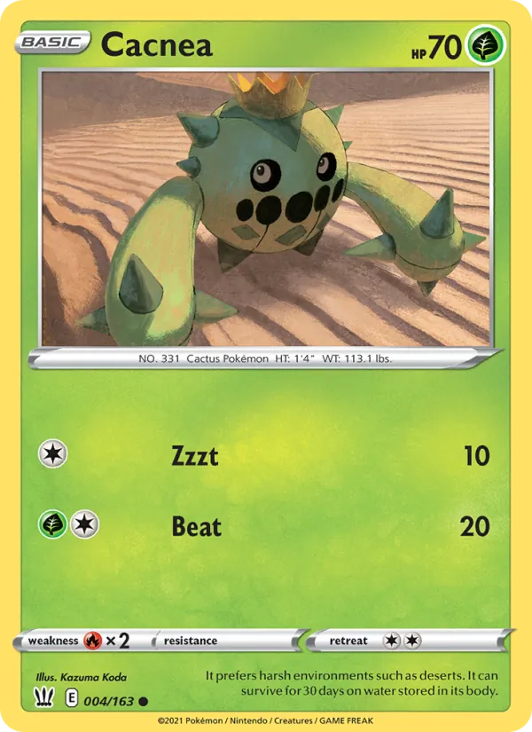 Cacnea Reverse Holo 004/163 Battle Styles Pokémon Card