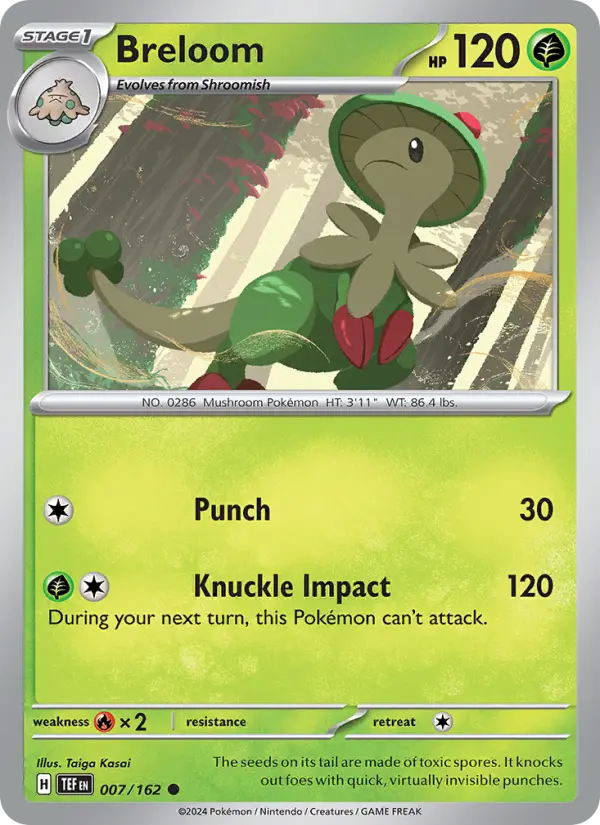 Breloom Reverse Holo 007/162 Temporal Forces Pokémon Card