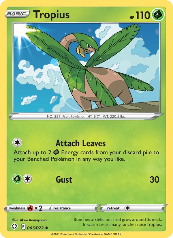 Tropius Reverse Holo 005/72 Shining Fates Pokémon Card