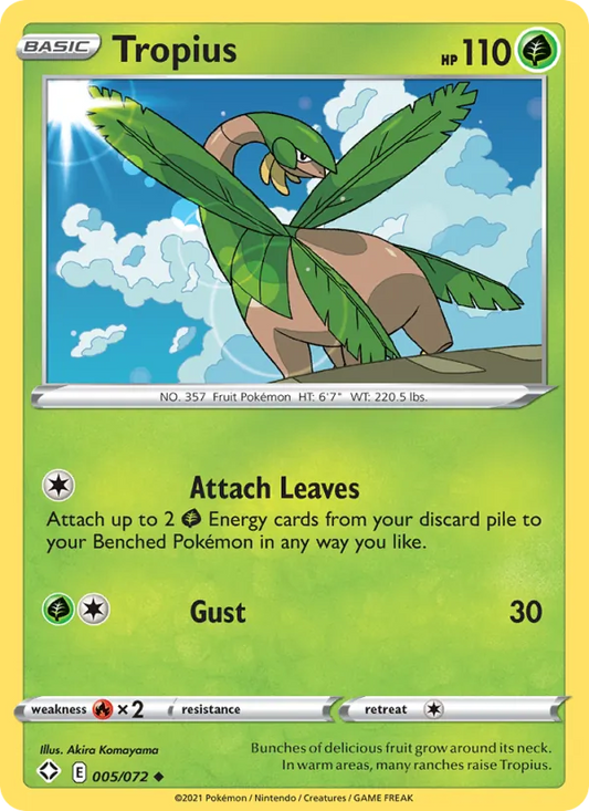 Tropius Reverse Holo 005/72 Shining Fates Pokémon Card