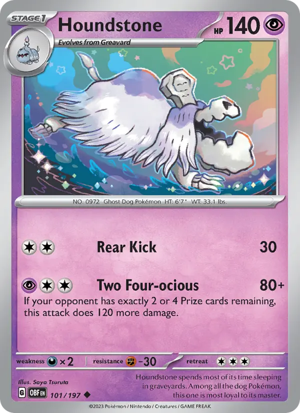 Houndstone Reverse Holo 101/197 Obsidian Flames Pokémon Card