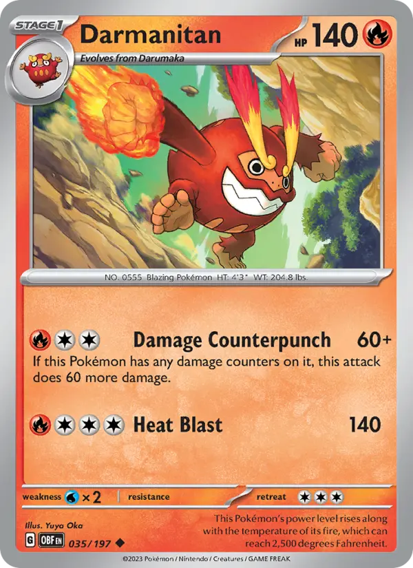 Darmanitan Reverse Holo 035/197 Obsidian Flames Pokémon Card