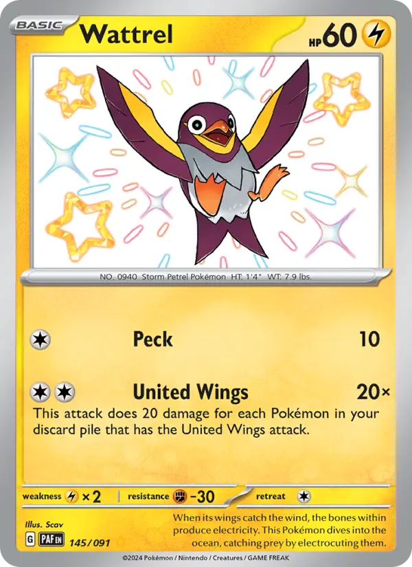 Wattrel Holo 145/91 Paldean Fates Pokémon Card