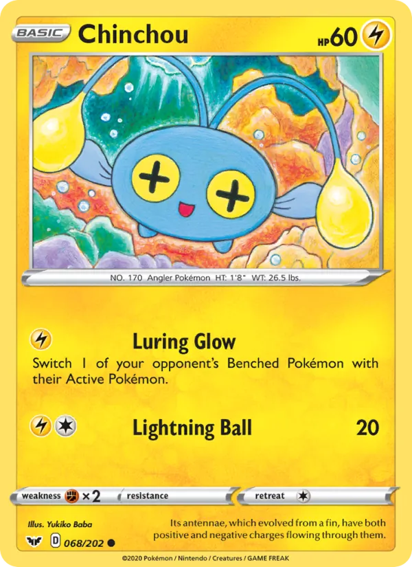 Chinchou Reverse Holo 068/202 Sword & Shield Pokémon Card
