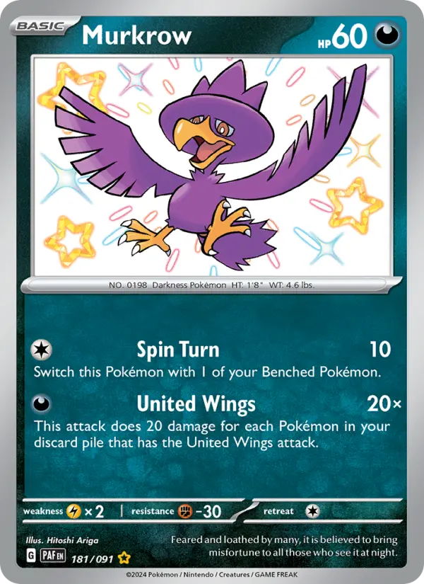 Murkrow Holo 181/91 Paldean Fates Pokémon Card