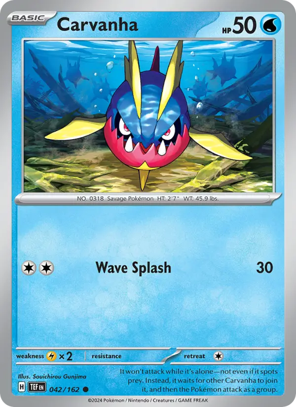 Carvanha Reverse Holo 042/162 Temporal Forces Pokémon Card