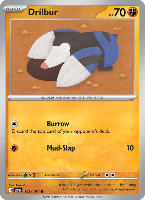 Drilbur Reverse Holo 108/191 Surging Sparks Pokémon Card