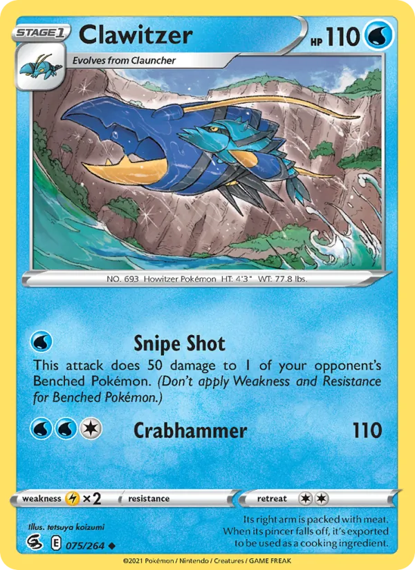Clawitzer Reverse Holo 075/264 Fusion Strike Pokémon Card