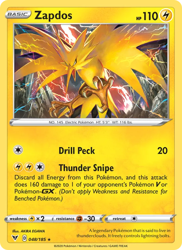 Zapdos Reverse Holo 048/185 Vivid Voltage Pokémon Card