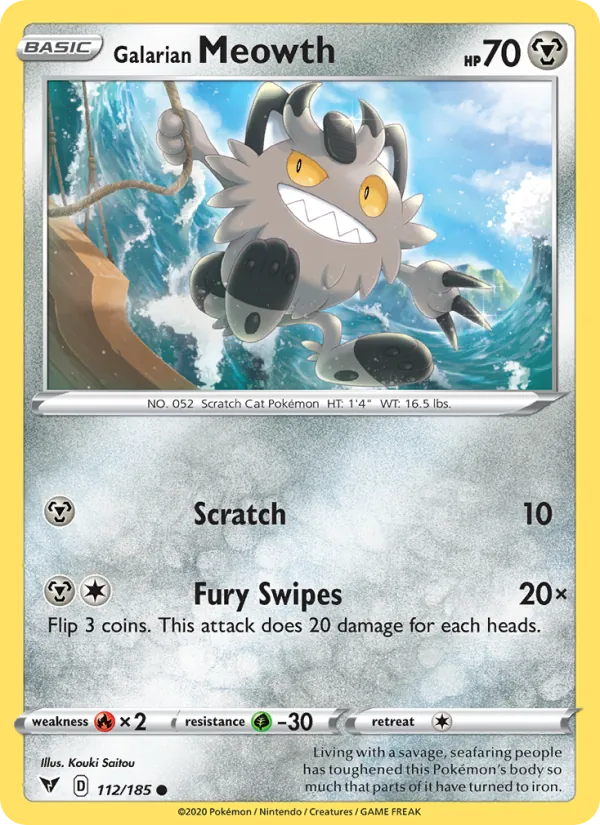 Galarian Meowth Reverse Holo 112/185 Vivid Voltage Pokémon Card