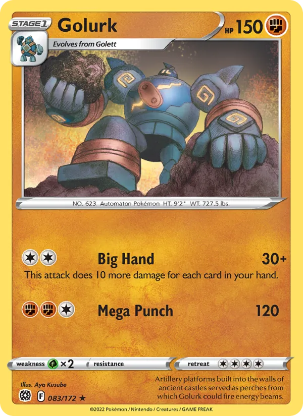 Golurk Reverse Holo 083/172 Brilliant Stars Pokémon Card