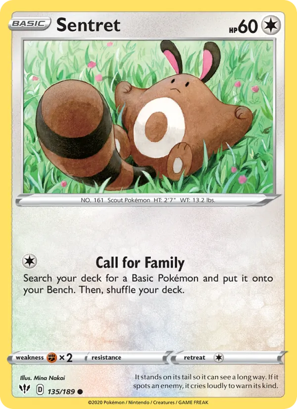 Sentret Reverse Holo 135/189 Darkness Ablaze Pokémon Card