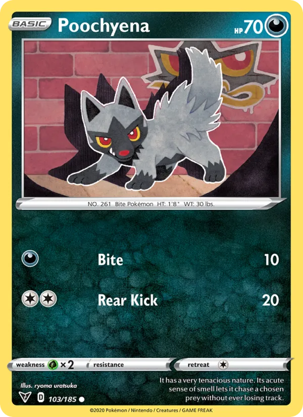Poochyena Reverse Holo 103/185 Vivid Voltage Pokémon Card