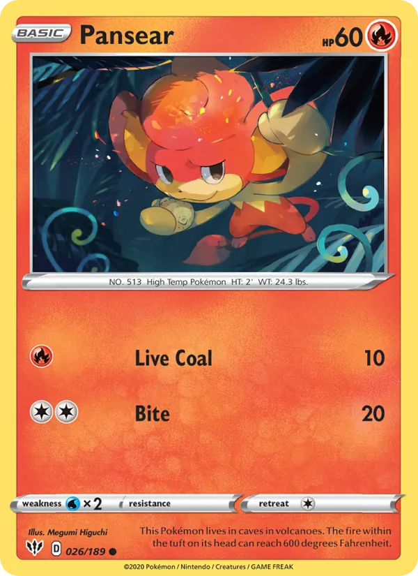 Pansear Reverse Holo 026/189 Darkness Ablaze Pokémon Card