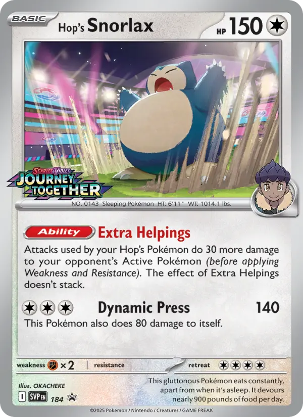 Hop's Snorlax Non-Foil 184/225 SVP Black Star Promos Pokémon Card