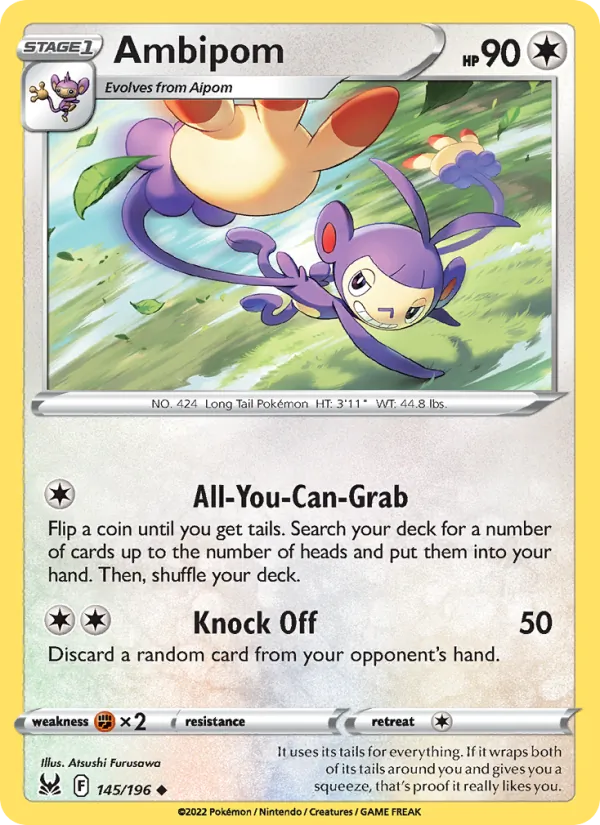 Ambipom Reverse Holo 145/196 Lost Origin Pokémon Card