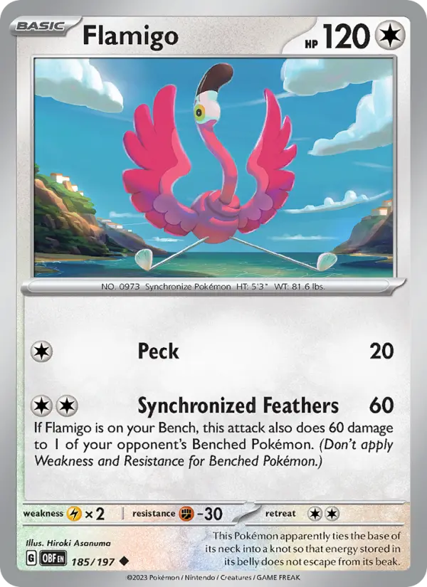 Flamigo Reverse Holo 185/197 Obsidian Flames Pokémon Card