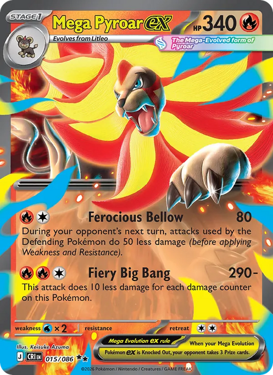 Mega Pyroar ex Holo 015/86 Chaos Rising Pokémon Card