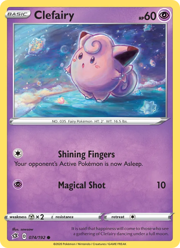 Clefairy Reverse Holo 074/192 Rebel Clash Pokémon Card