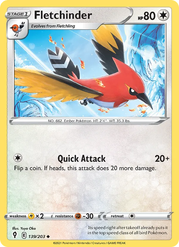 Fletchinder Reverse Holo 139/203 Evolving Skies Pokémon Card