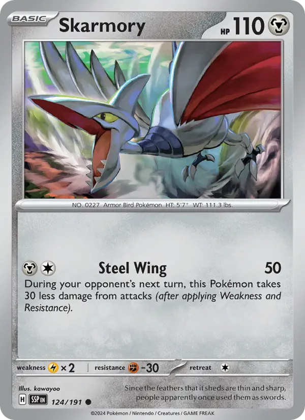 Skarmory Reverse Holo 124/191 Surging Sparks Pokémon Card