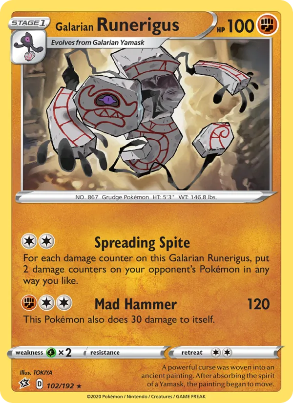 Galarian Runerigus Reverse Holo 102/192 Rebel Clash Pokémon Card