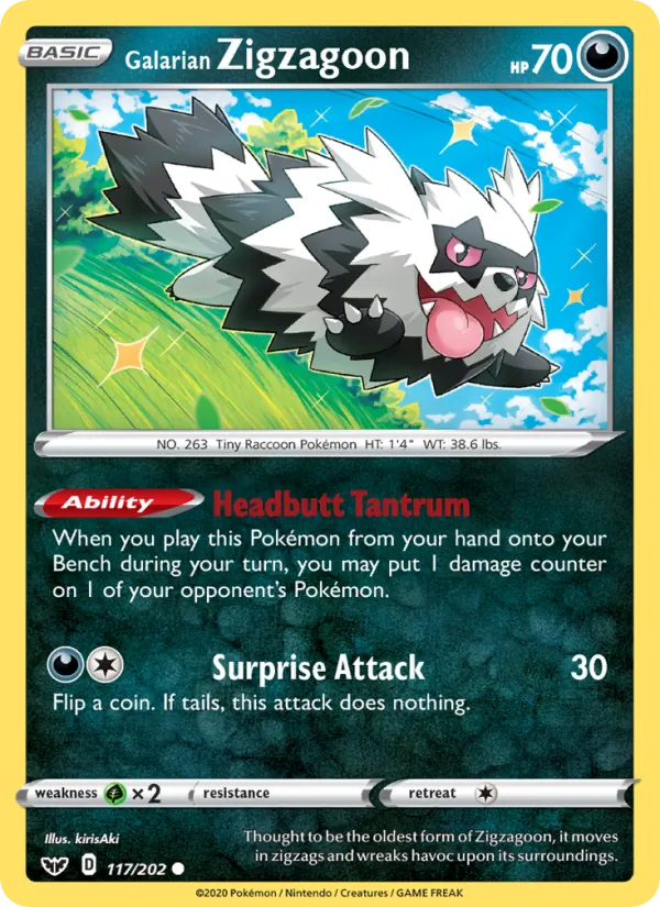 Galarian Zigzagoon Reverse Holo 117/202 Sword & Shield Pokémon Card