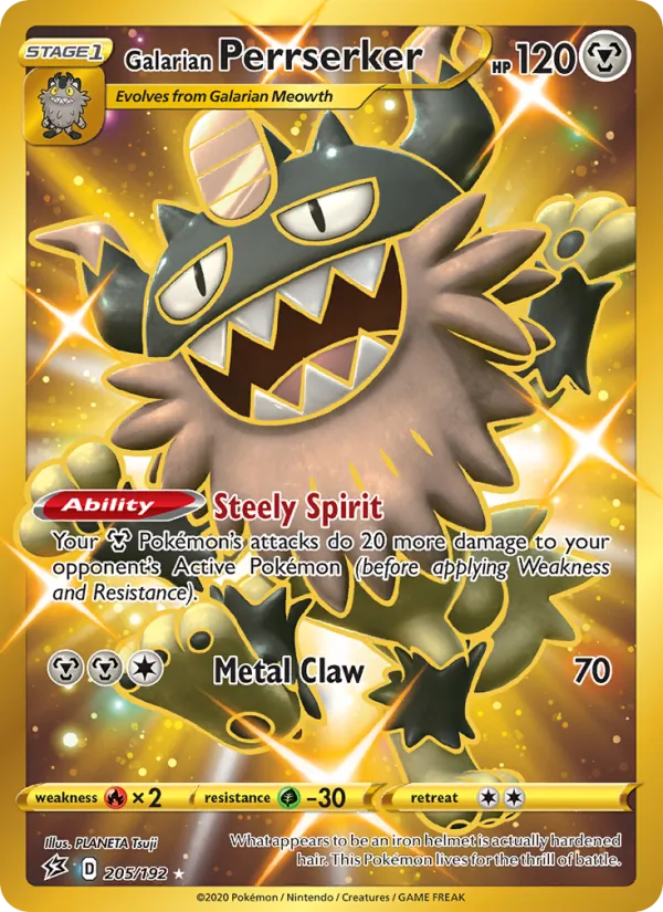 Galarian Perrserker Holo 205/192 Rebel Clash Pokémon Card