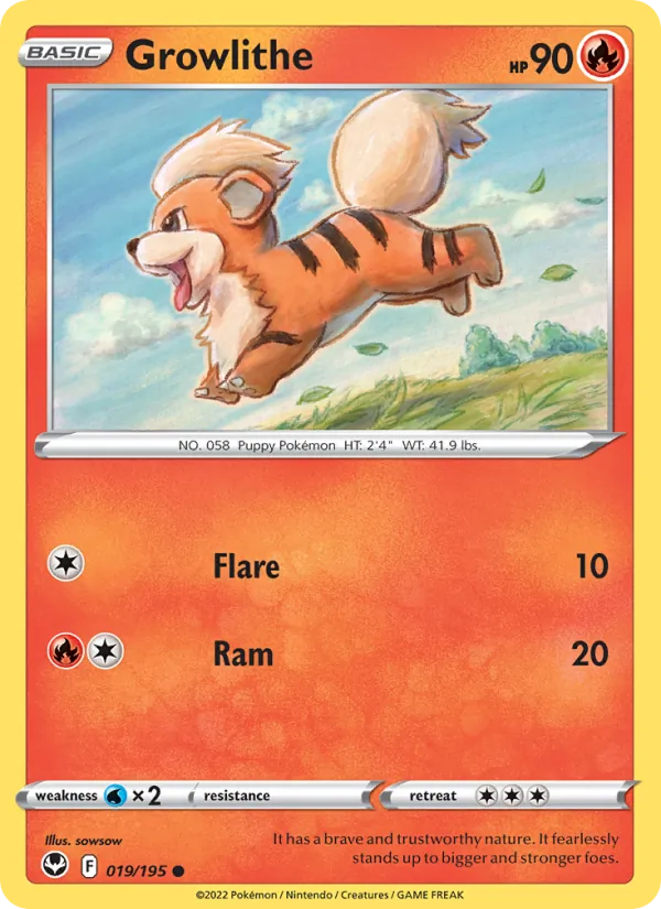 Growlithe Reverse Holo 019/195 Silver Tempest Pokémon Card