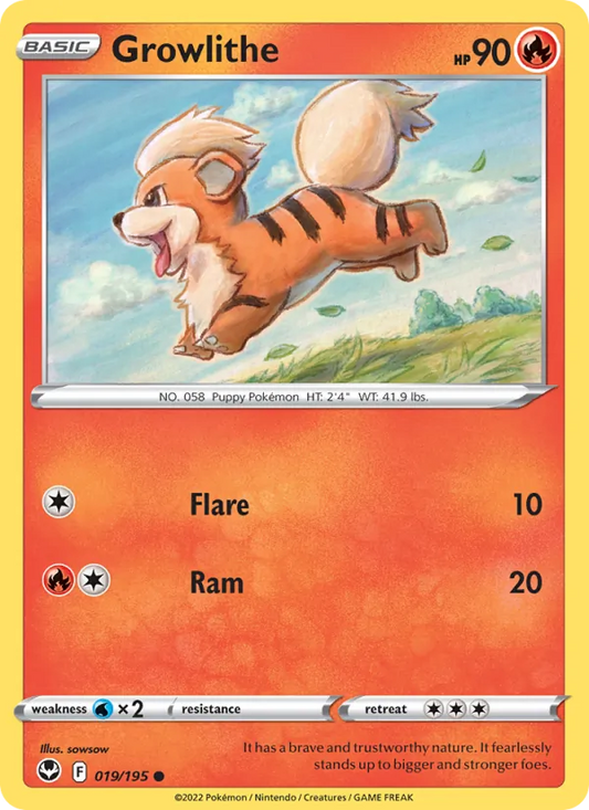 Growlithe Reverse Holo 019/195 Silver Tempest Pokémon Card