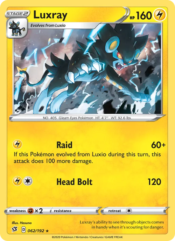 Luxray Reverse Holo 062/192 Rebel Clash Pokémon Card
