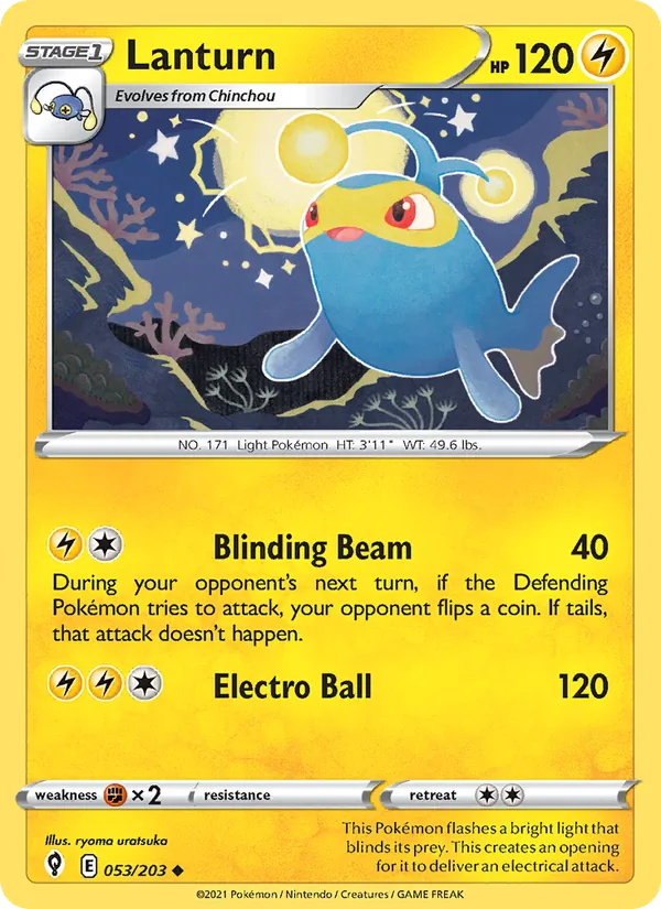 Lanturn Reverse Holo 053/203 Evolving Skies Pokémon Card