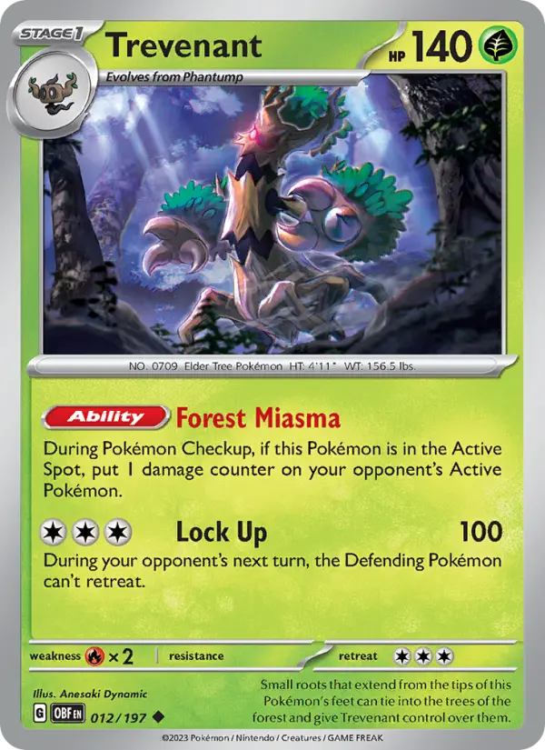Trevenant Reverse Holo 012/197 Obsidian Flames Pokémon Card