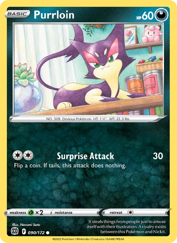 Purrloin Reverse Holo 090/172 Brilliant Stars Pokémon Card