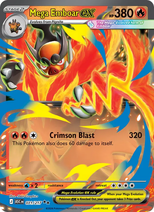 Mega Emboar ex Holo 031/217 Ascended Heroes Pokémon Card