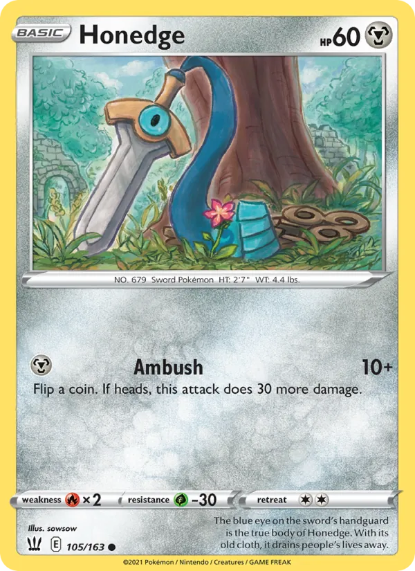 Honedge Reverse Holo 105/163 Battle Styles Pokémon Card