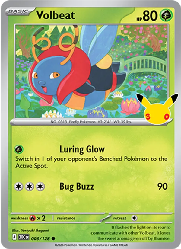 Volbeat Normal 003/128 30th Celebration Pokémon Card