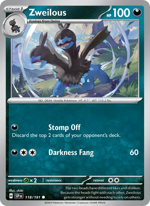 Zweilous Reverse Holo 118/191 Surging Sparks Pokémon Card
