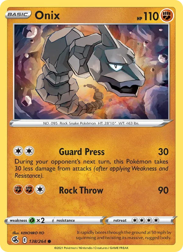 Onix Reverse Holo 138/264 Fusion Strike Pokémon Card