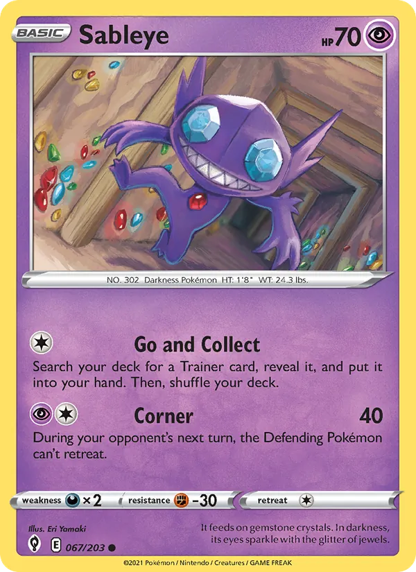 Sableye Reverse Holo 067/203 Evolving Skies Pokémon Card