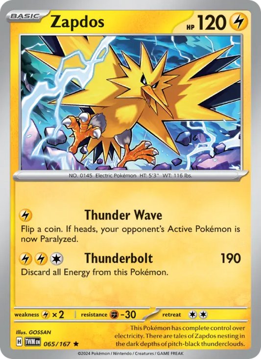 Zapdos Reverse Holo 065/167 Twilight Masquerade Pokémon Card