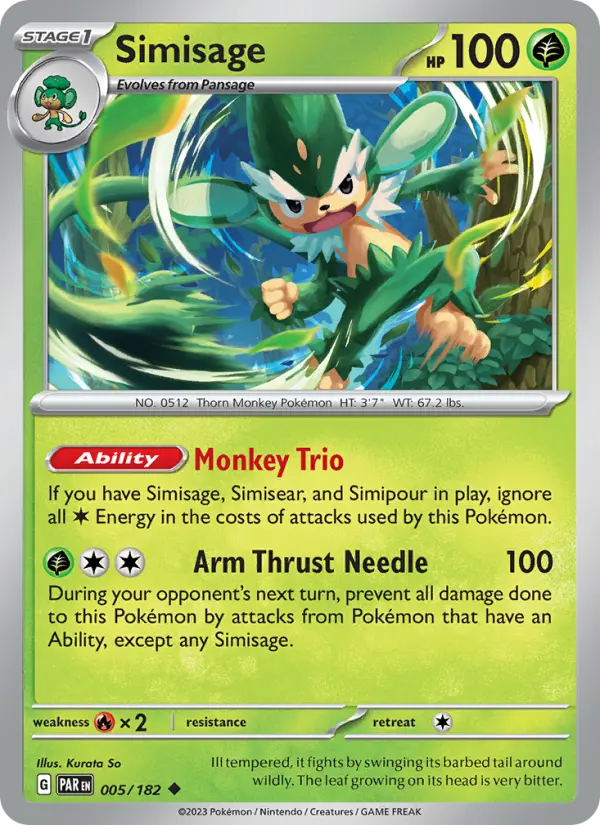 Simisage Reverse Holo 005/182 Paradox Rift Pokémon Card