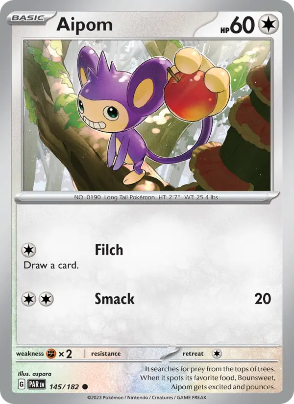 Aipom Reverse Holo 145/182 Paradox Rift Pokémon Card