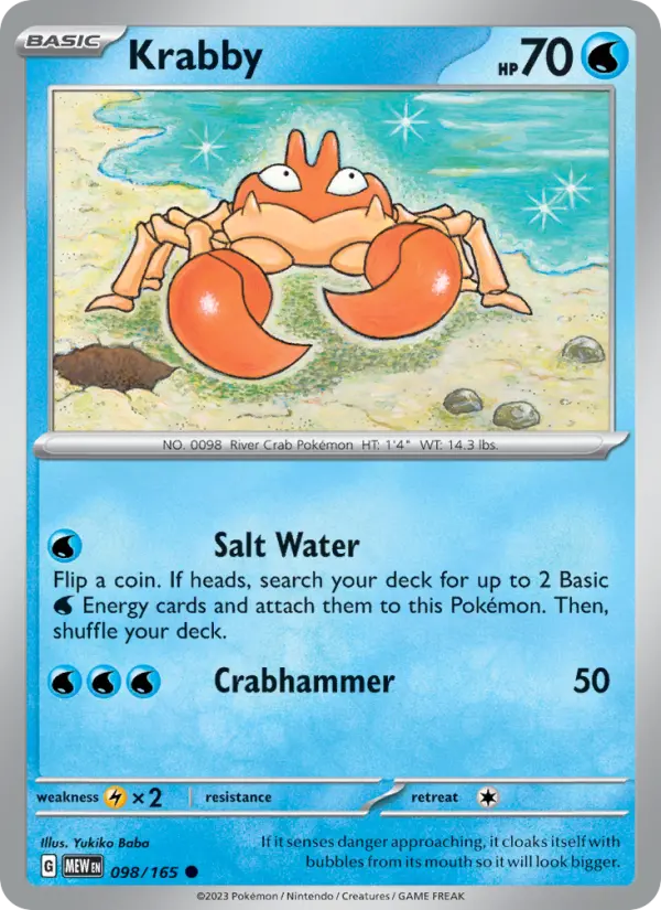 Krabby Reverse Holo 098/165 151 Pokémon Card
