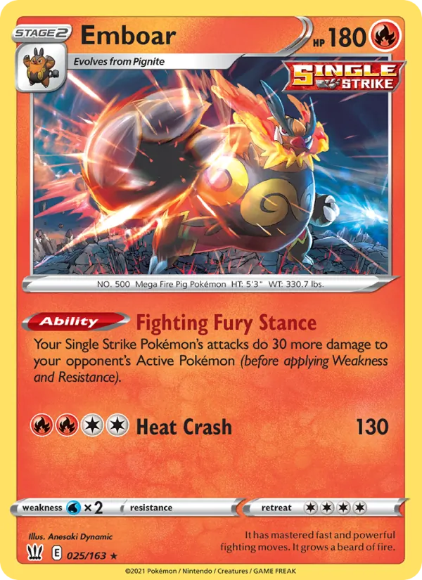 Emboar Reverse Holo 025/163 Battle Styles Pokémon Card