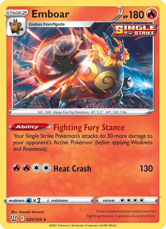 Emboar Reverse Holo 025/163 Battle Styles Pokémon Card
